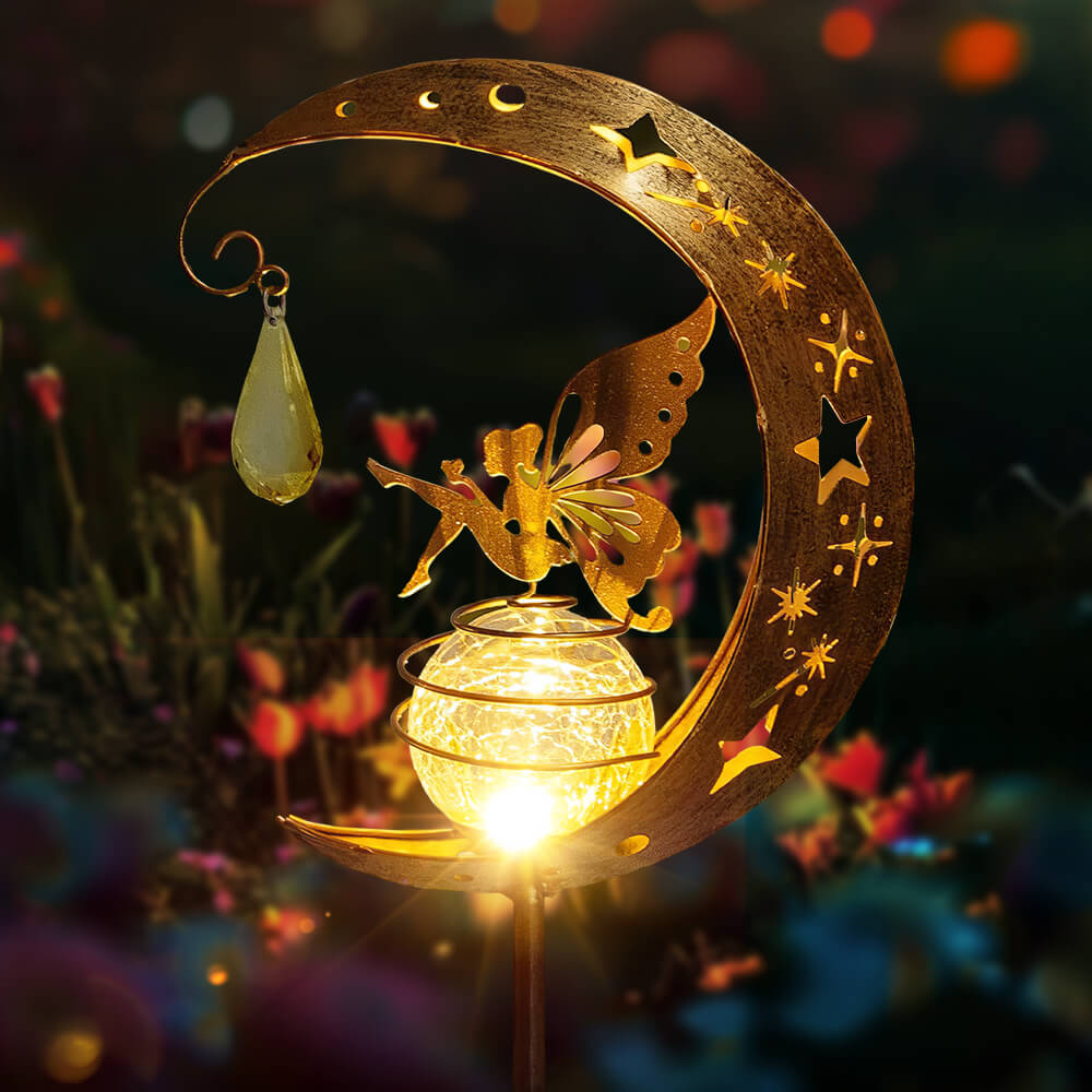 Solar Garden Decor Fairy Moon Figurine Light Stake