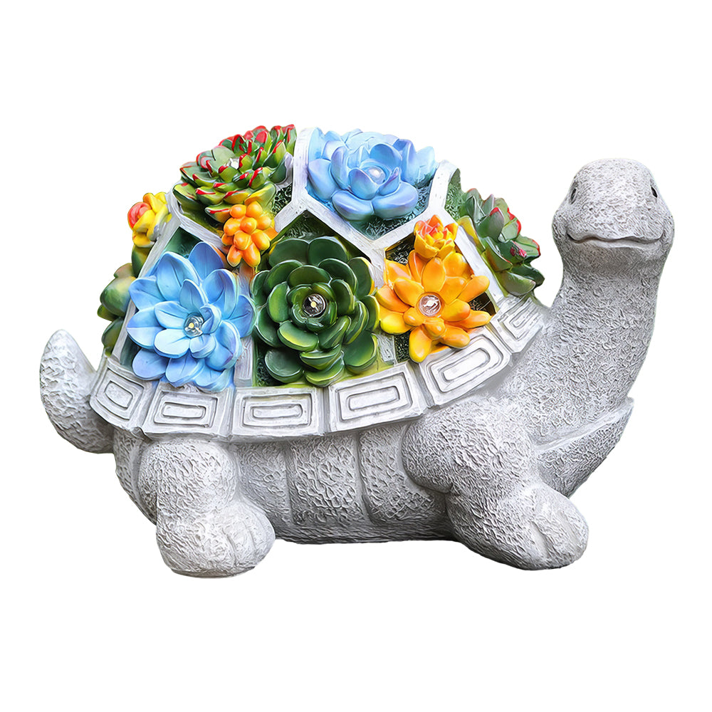 Solar Garden Outdoor Statue Turtle with Succulents and 7 LEDs