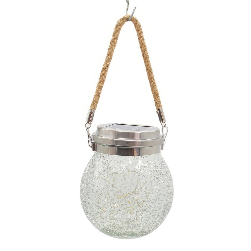 Solar Hanging Crackled Glass Lantern with 30 LED Waterproof