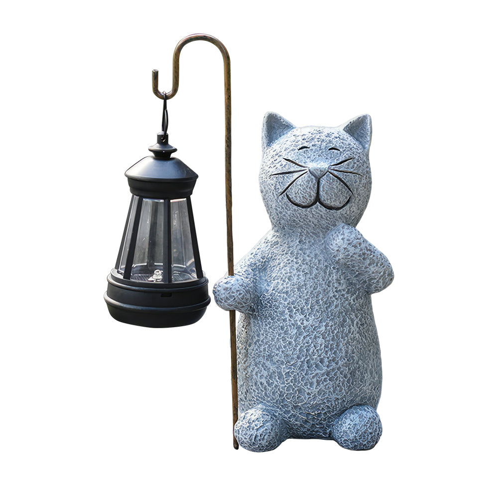 Cat Statues with Solar Lantern Home Lawn Garden Decor