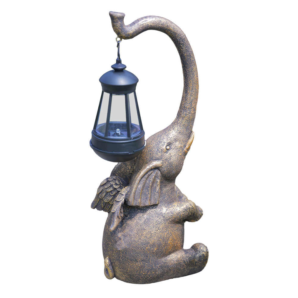 Elephant Statue with Solar Lantern for Outdoor Garden Decor
