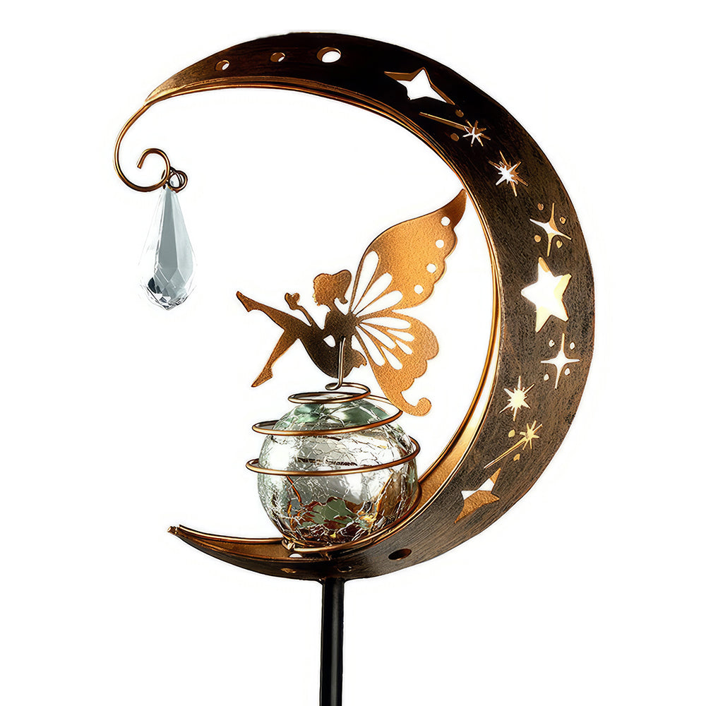 Solar Garden Decor Fairy Moon Figurine Light Stake