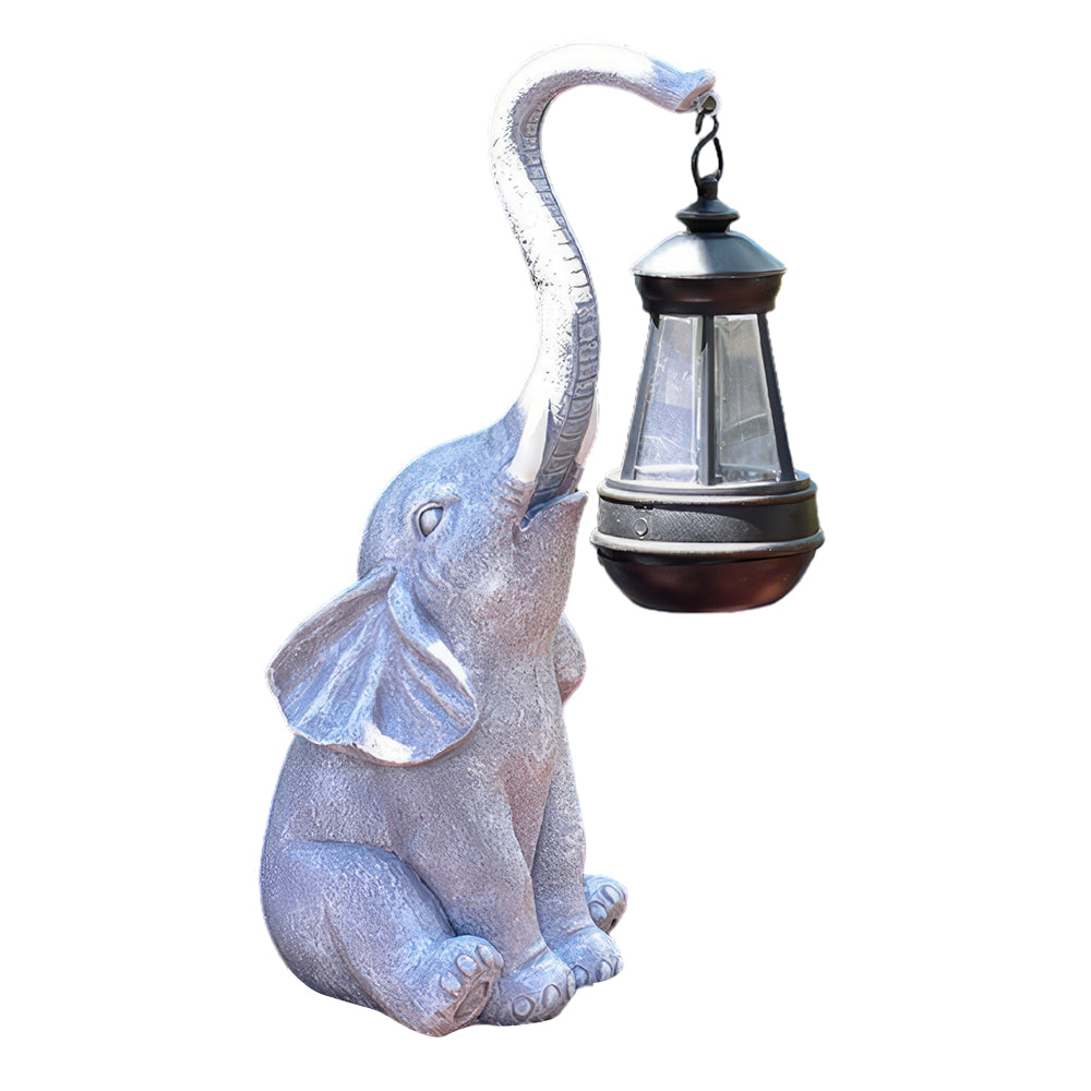 Elephant Statue with Solar Lantern for Outdoor Garden Decor