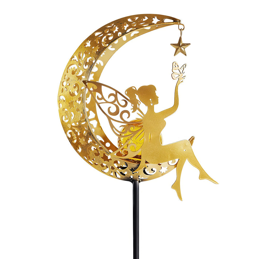 Solar Garden Decor Fairy Moon Figurine Light Stake