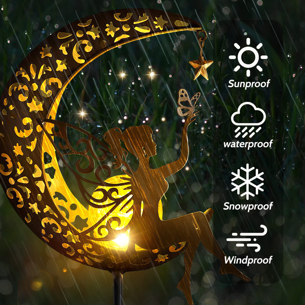 Solar Garden Decor Fairy Moon Figurine Light Stake