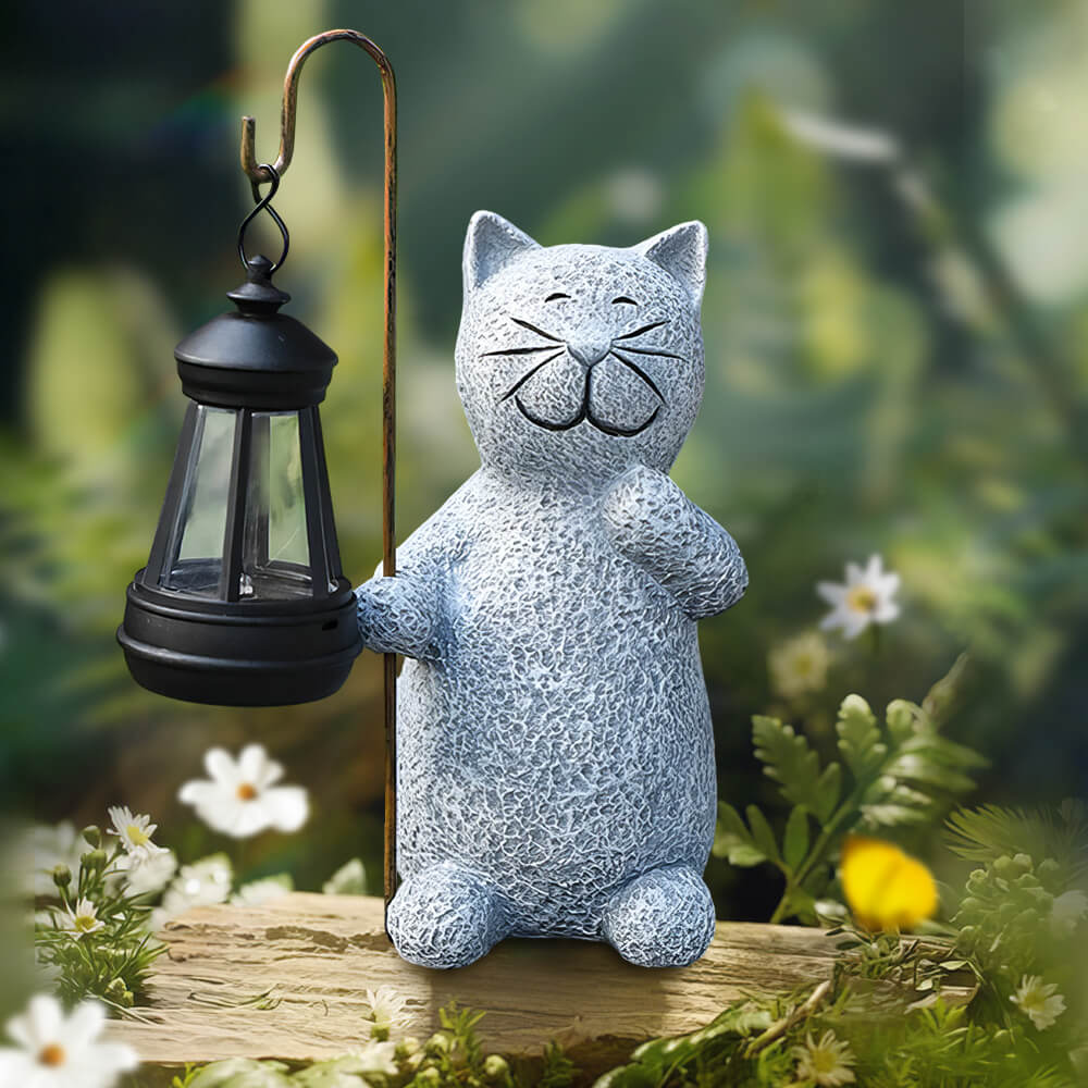 Cat Statues with Solar Lantern Home Lawn Garden Decor