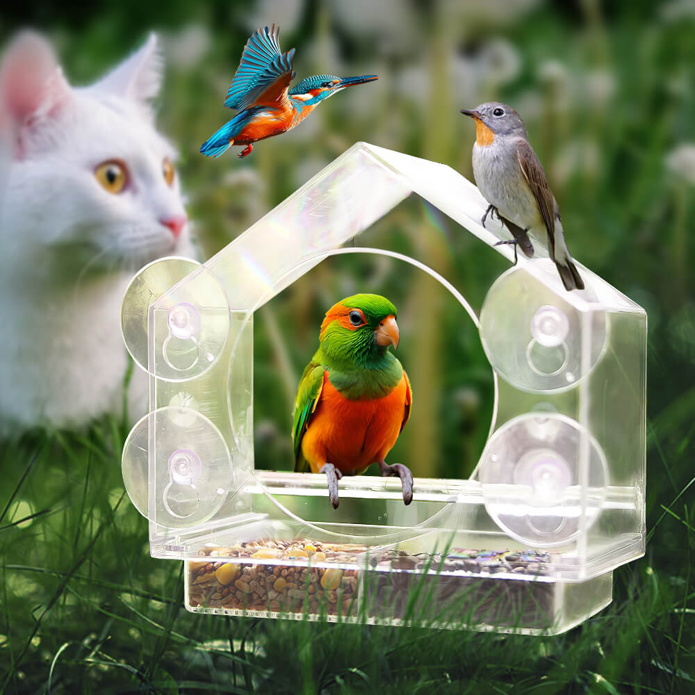 Transparent Acrylic Window Bird Feeder with Strong Suction Cups