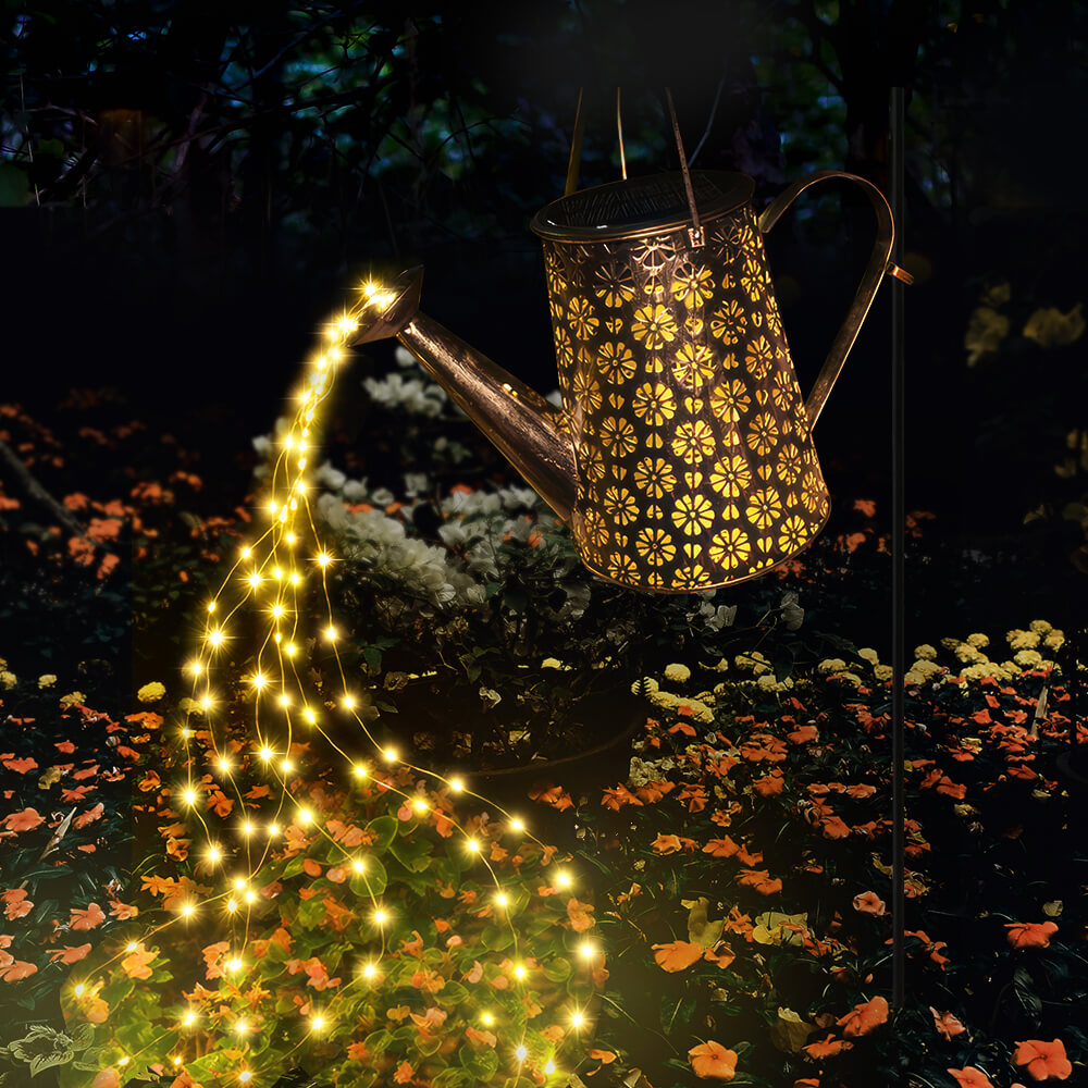 Solar Watering Can with Lights and Shepherd Hook Garden Decor
