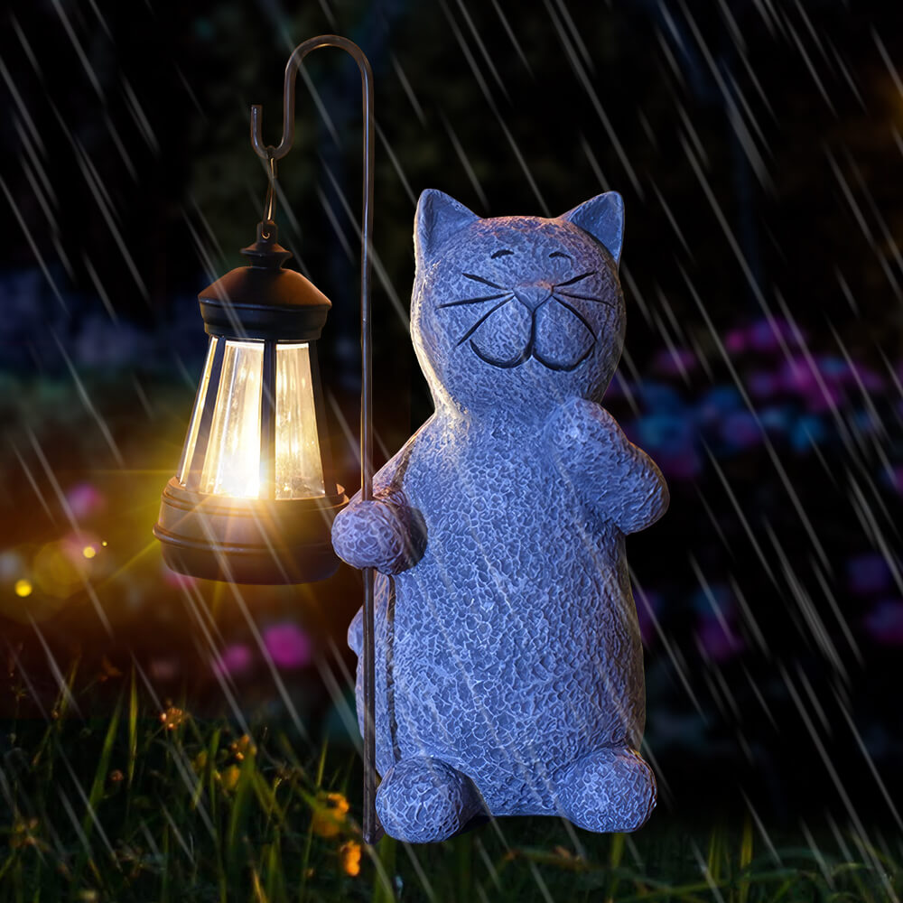 Cat Statues with Solar Lantern Home Lawn Garden Decor