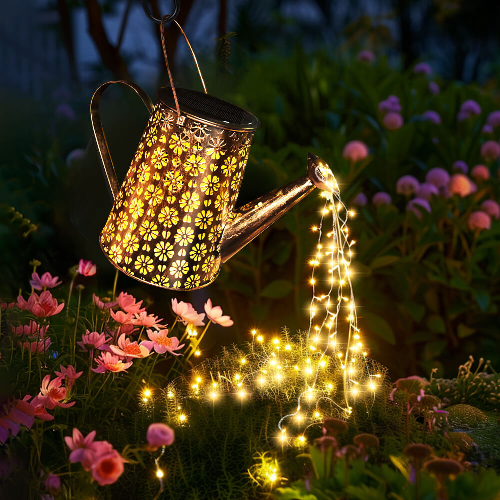Solar Watering Can with Lights and Shepherd Hook Garden Decor