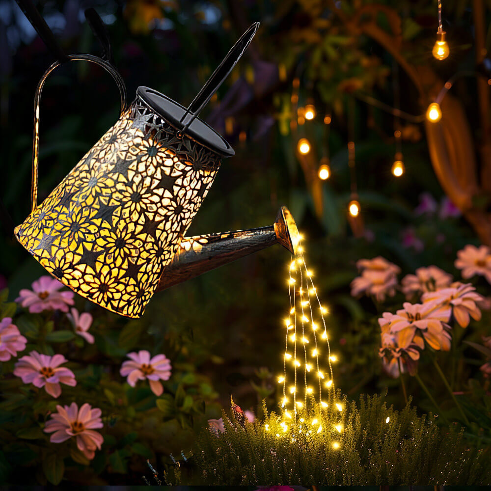 Solar Watering Can with Lights and Shepherd Hook Garden Decor