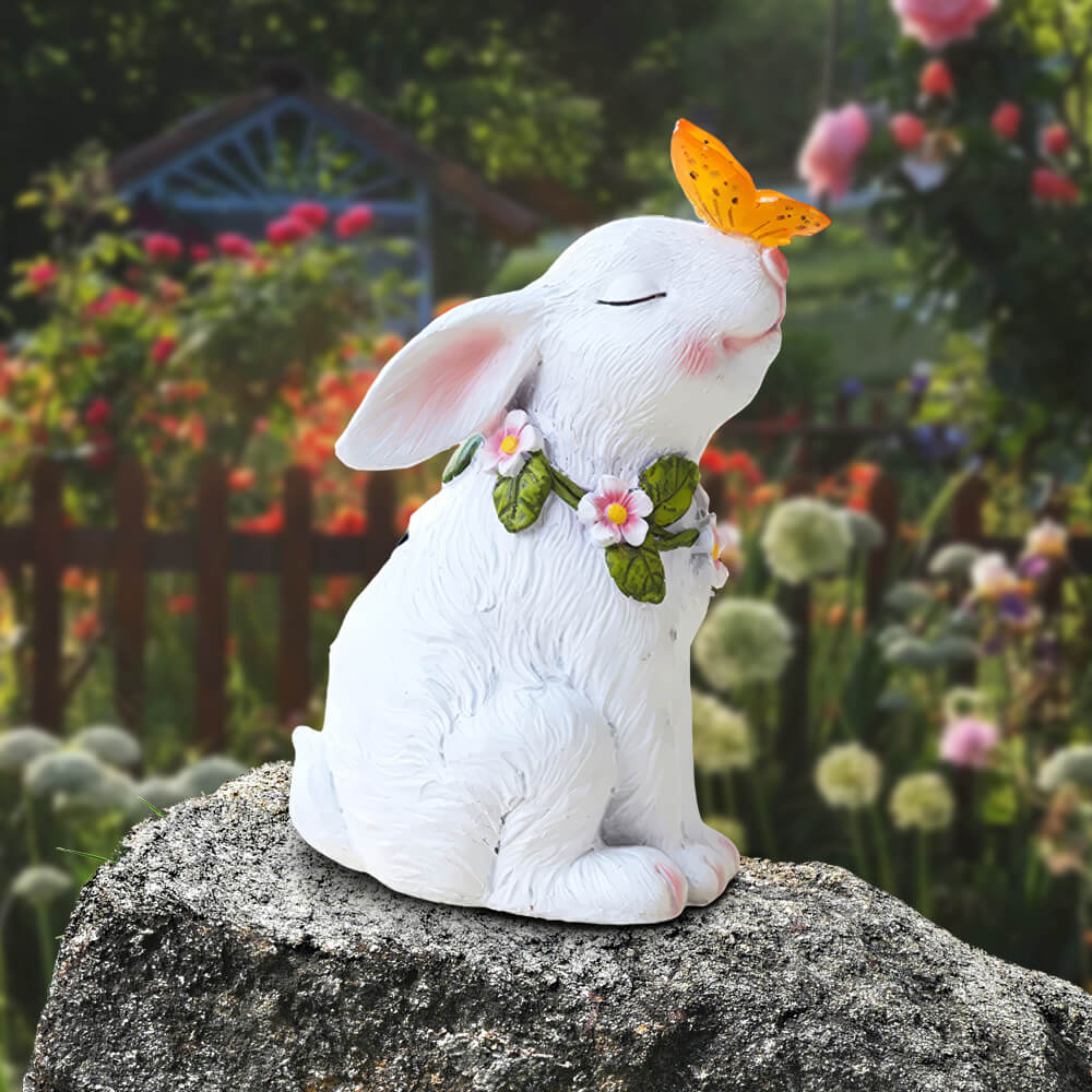 Garden Solar Rabbit Statue Butterfly Light Easter Patio Decor