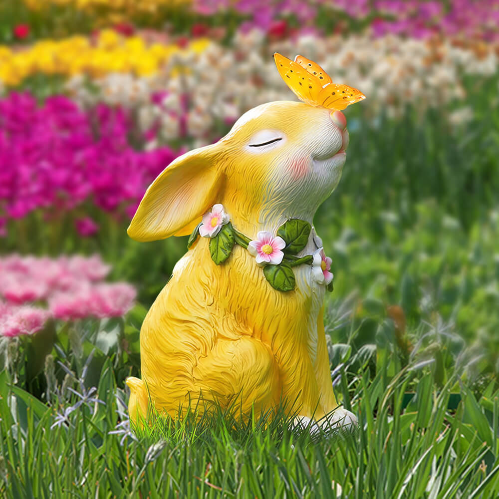 Garden Solar Rabbit Statue Butterfly Light Easter Patio Decor
