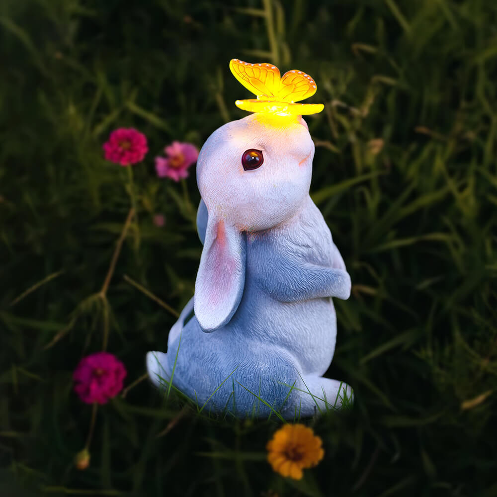 Garden Solar Rabbit Statue Butterfly Light Easter Patio Decor