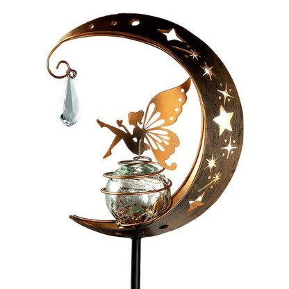 Solar Garden Decor Fairy Moon Figurine Light Stake