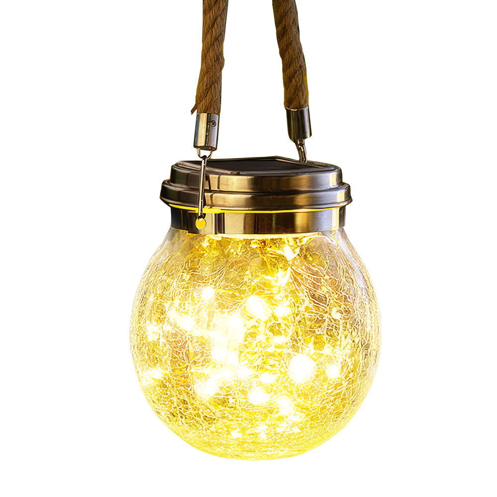 Solar Hanging Crackled Glass Lantern with 30 LED Waterproof