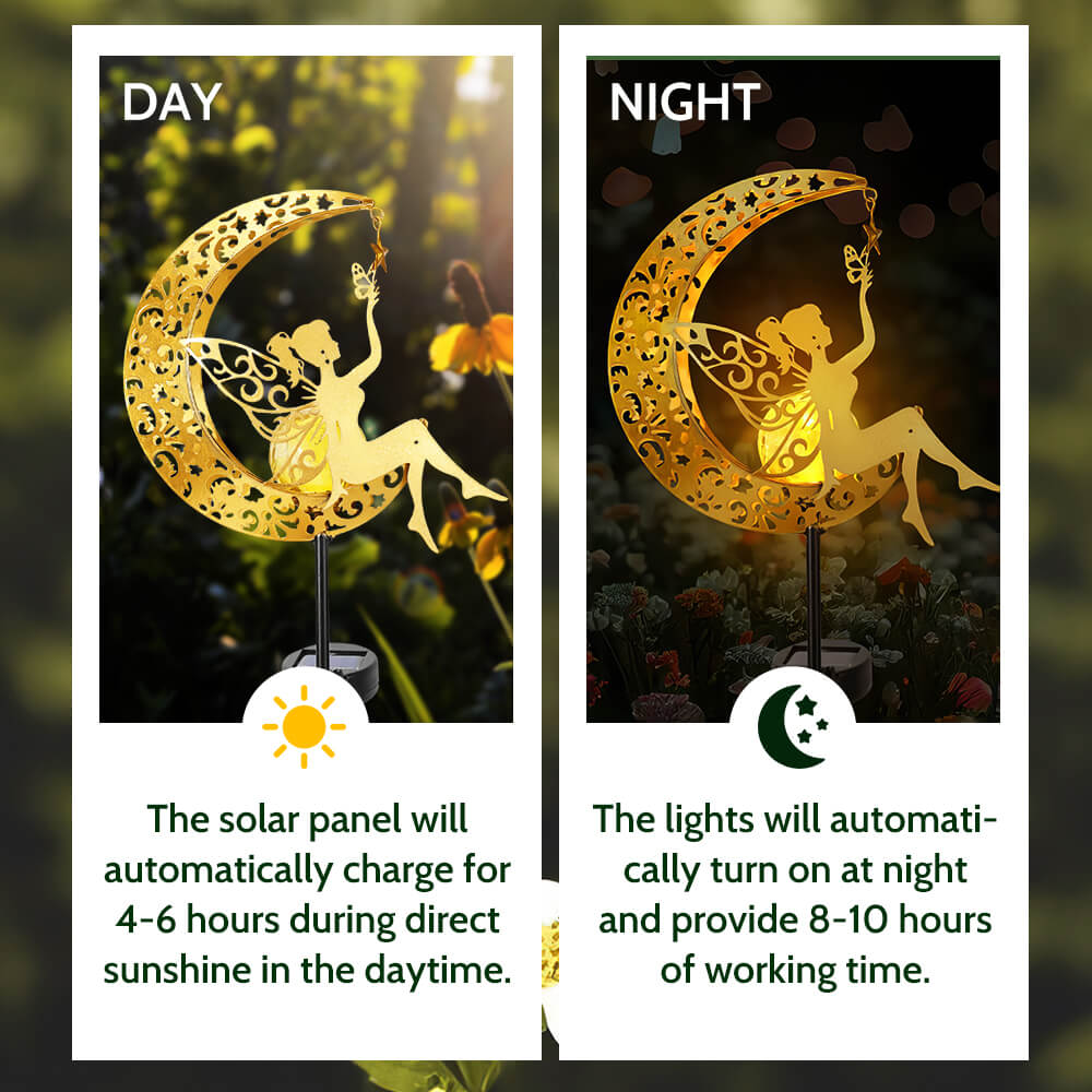 Solar Garden Decor Fairy Moon Figurine Light Stake