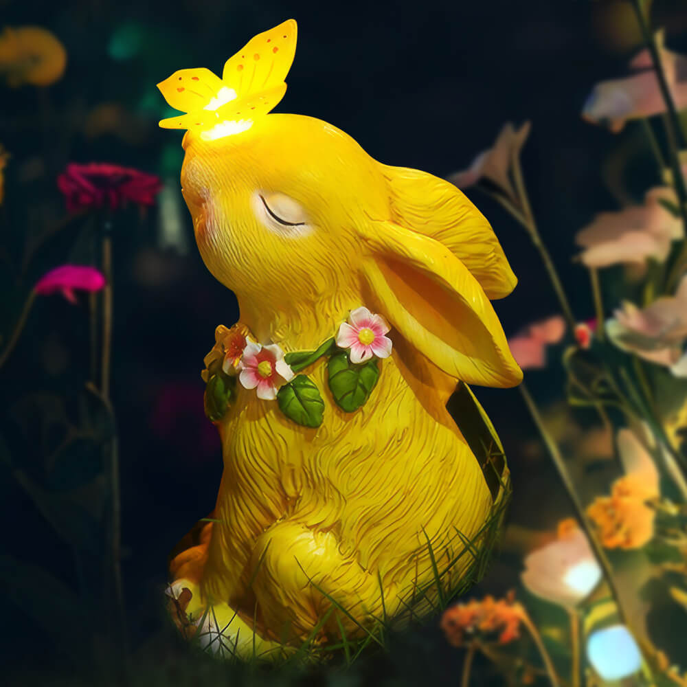 Garden Solar Rabbit Statue Butterfly Light Easter Patio Decor