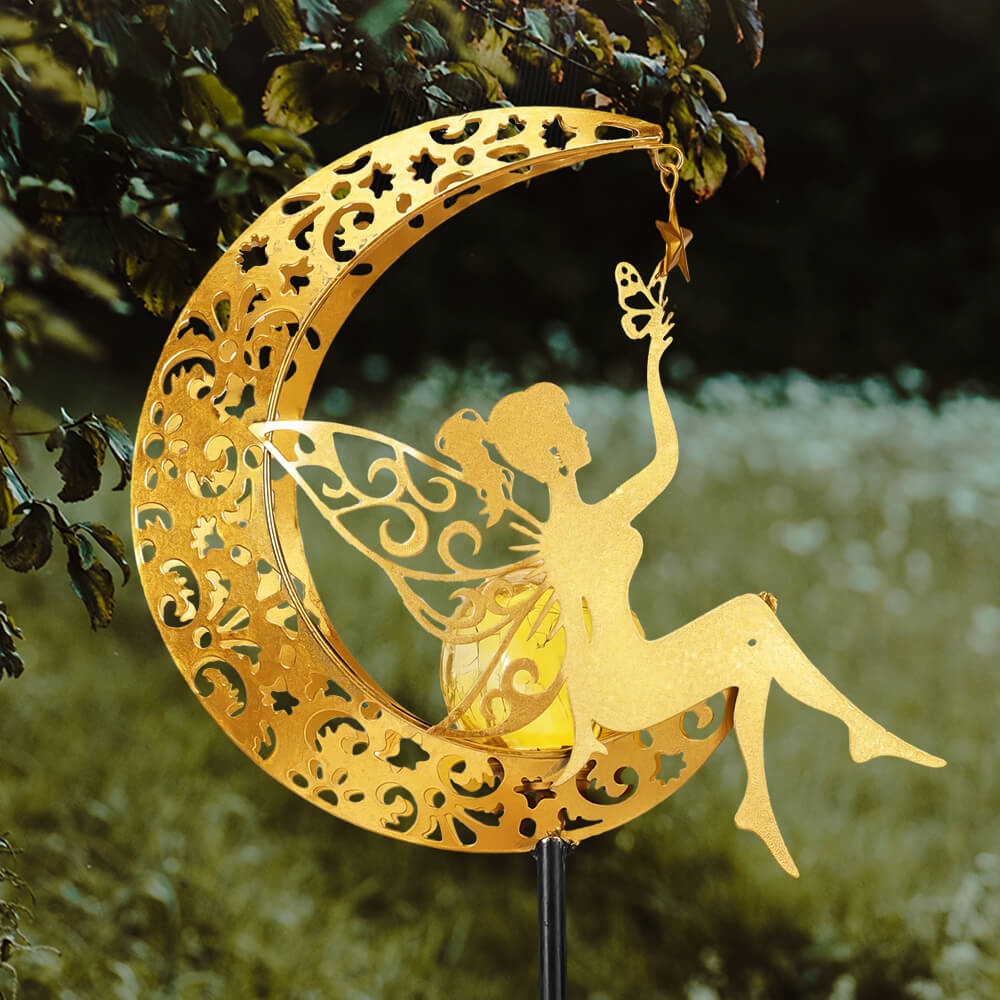 Solar Garden Decor Fairy Moon Figurine Light Stake