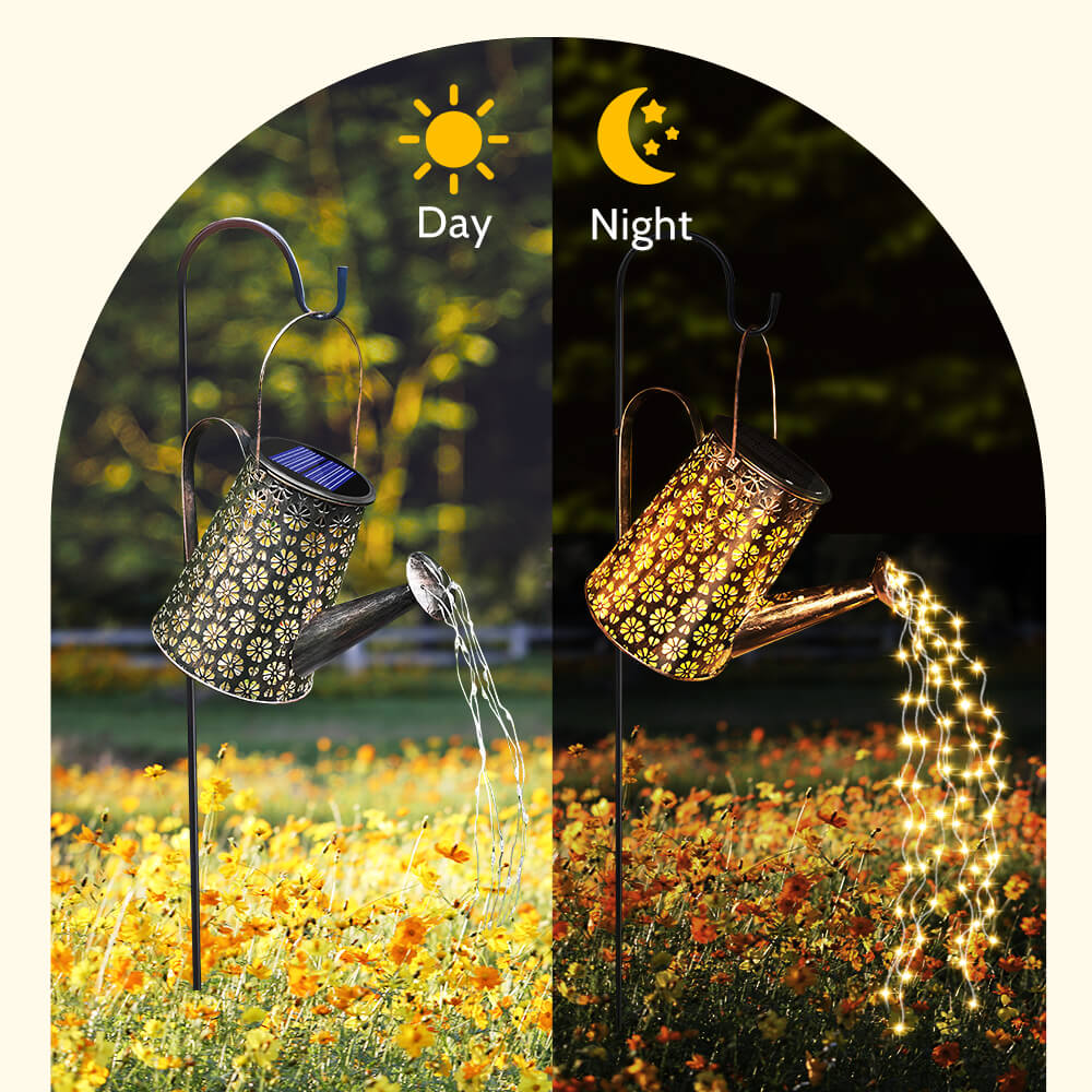Solar Watering Can with Lights and Shepherd Hook Garden Decor