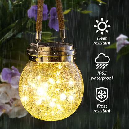 Solar Hanging Crackled Glass Lantern with 30 LED Waterproof
