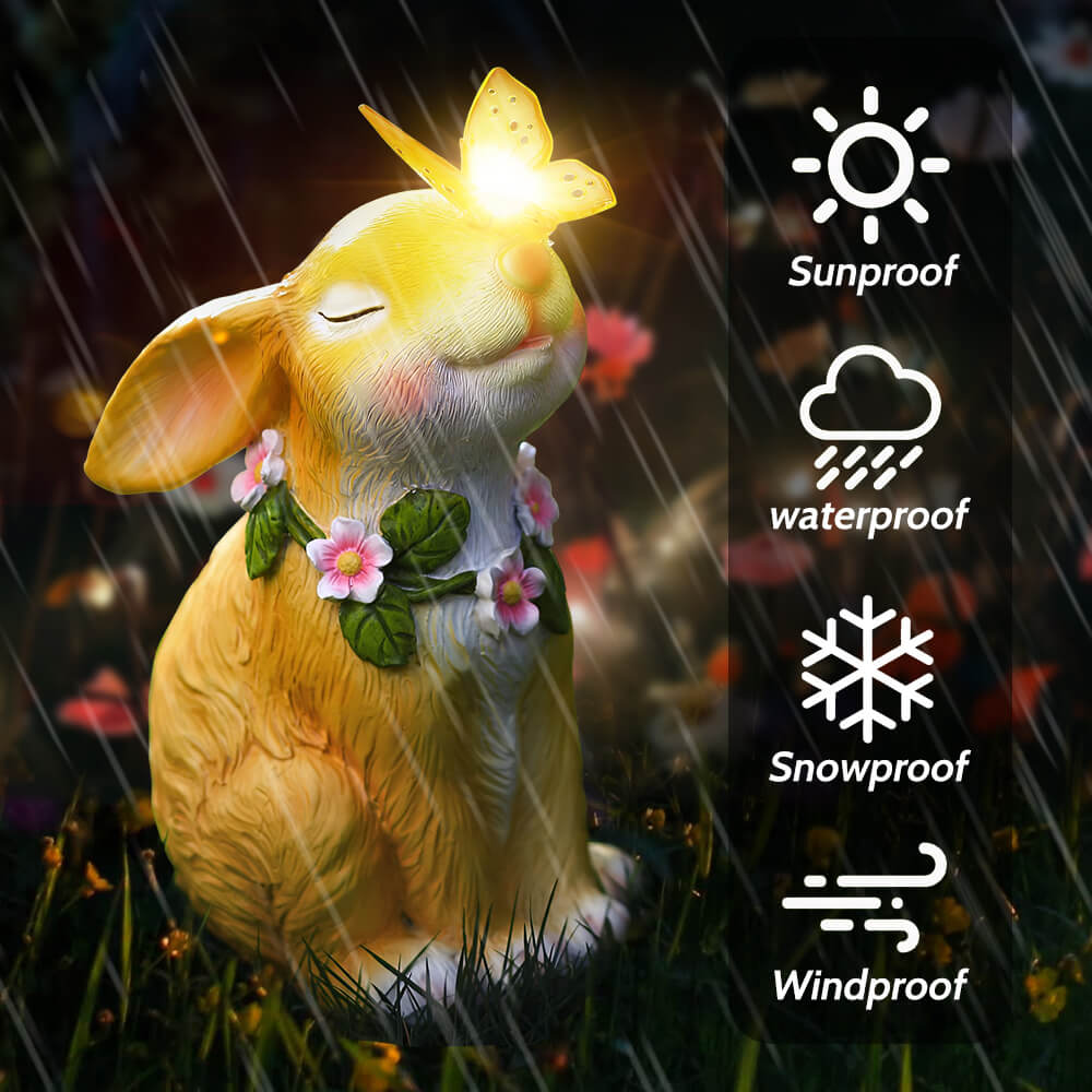 Garden Solar Rabbit Statue Butterfly Light Easter Patio Decor