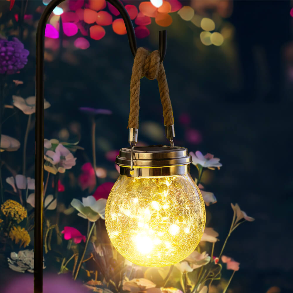 Solar Hanging Crackled Glass Lantern with 30 LED Waterproof