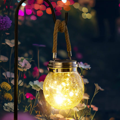 Solar Hanging Crackled Glass Lantern with 30 LED Waterproof