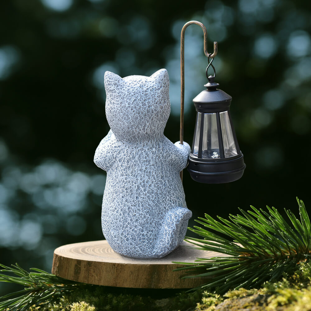Cat Statues with Solar Lantern Home Lawn Garden Decor