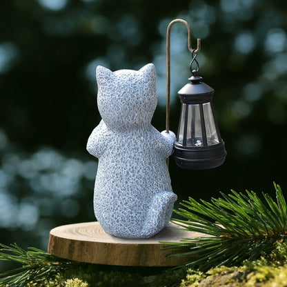 Cat Statues with Solar Lantern Home Lawn Garden Decor