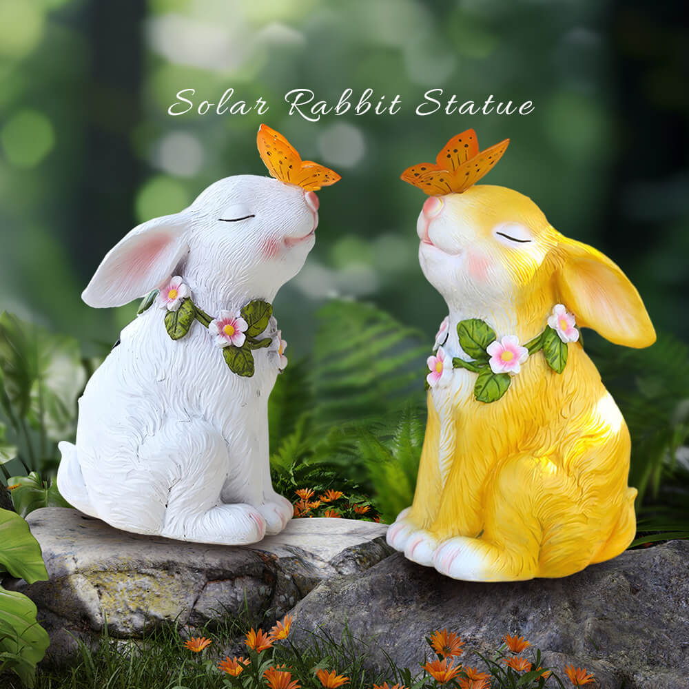 Garden Solar Rabbit Statue Butterfly Light Easter Patio Decor
