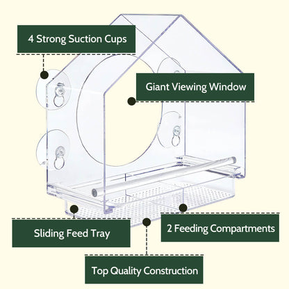 Transparent Acrylic Window Bird Feeder with Strong Suction Cups