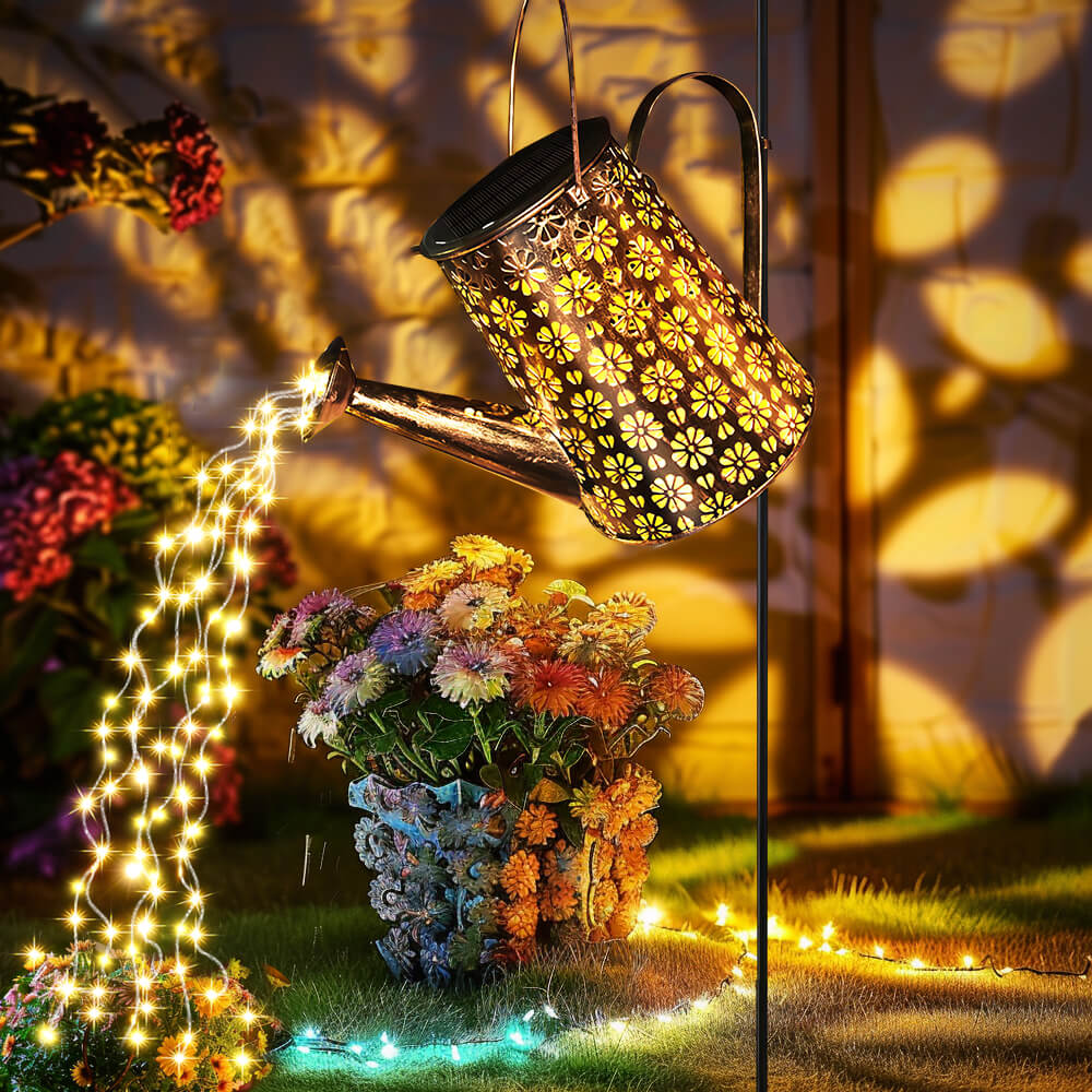 Solar Watering Can with Lights and Shepherd Hook Garden Decor
