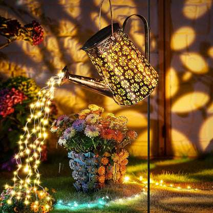 Solar Watering Can with Lights and Shepherd Hook Garden Decor