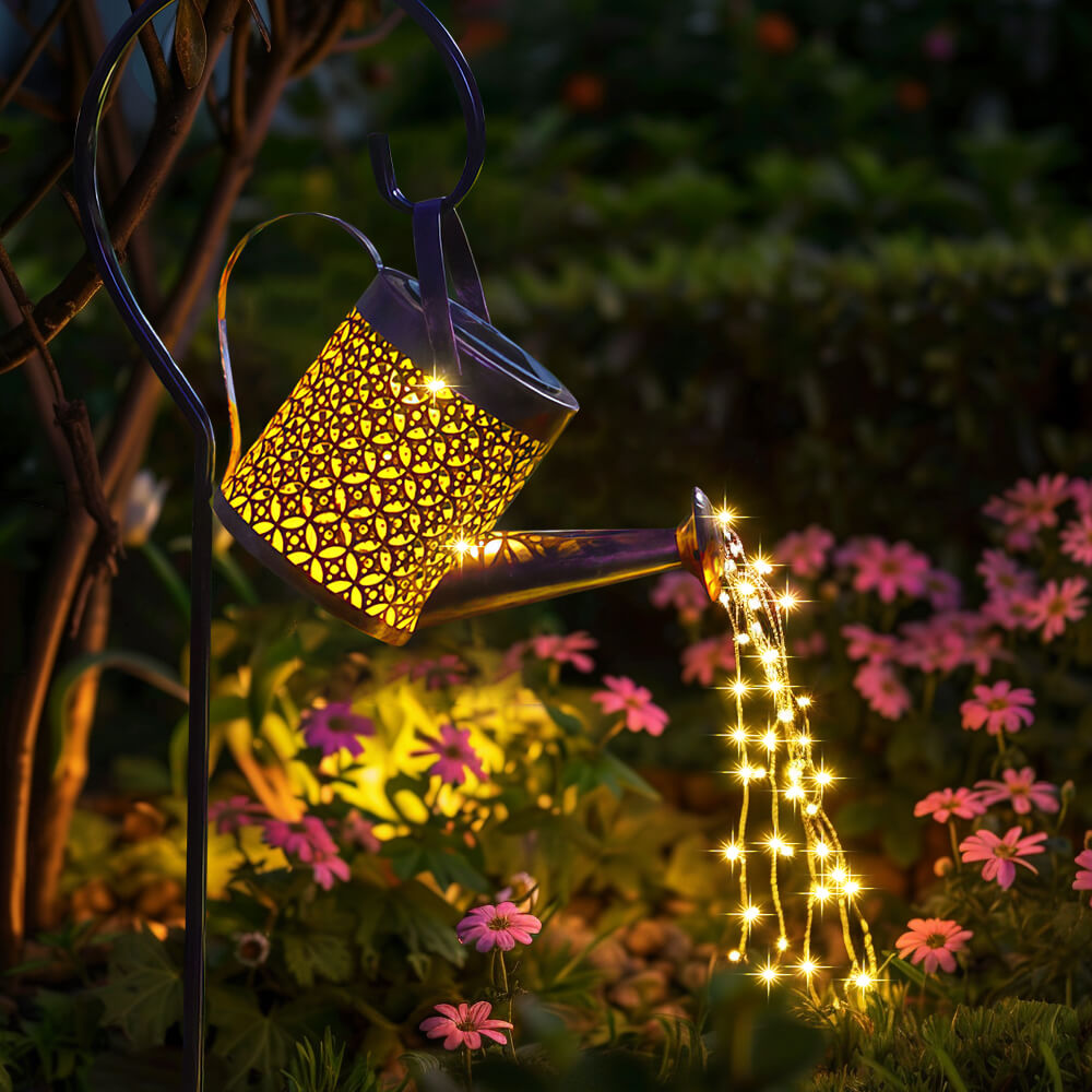 Solar Watering Can with Lights and Shepherd Hook Garden Decor