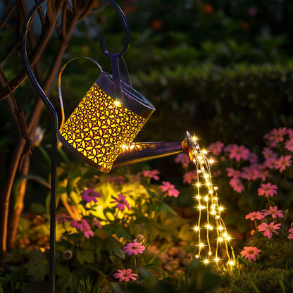 Solar Watering Can with Lights and Shepherd Hook Garden Decor